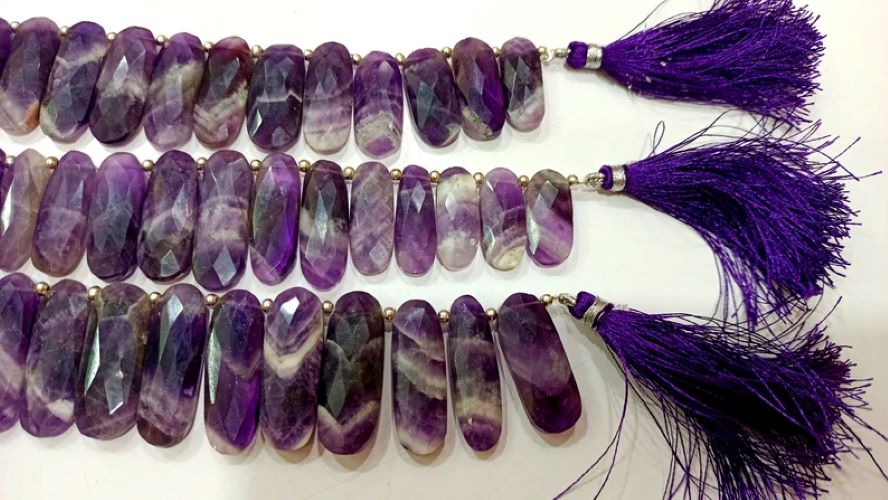 Natural Bio Amethyst Fancy Oval Shape Briolette 8x25mm Gemstone Beads Sold per strand 8 inches long