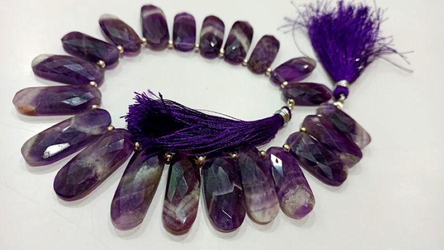 Natural Bio Amethyst Fancy Oval Shape Briolette 8x25mm Gemstone Beads Sold per strand 8 inches long
