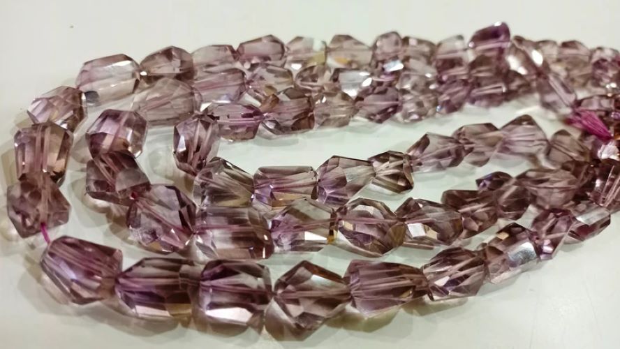Natural Pink Amethyst Briolette Faceted laser Cut Nugget Shape 10 to 15mm Tumbled Beads Sold Per Strand 8 inches long