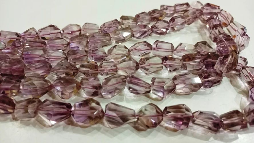 Natural Pink Amethyst Briolette Faceted laser Cut Nugget Shape 10 to 15mm Tumbled Beads Sold Per Strand 8 inches long