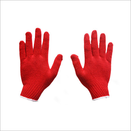 फुल फिंगर रेड कॉटन बुना हुआ दस्ताने