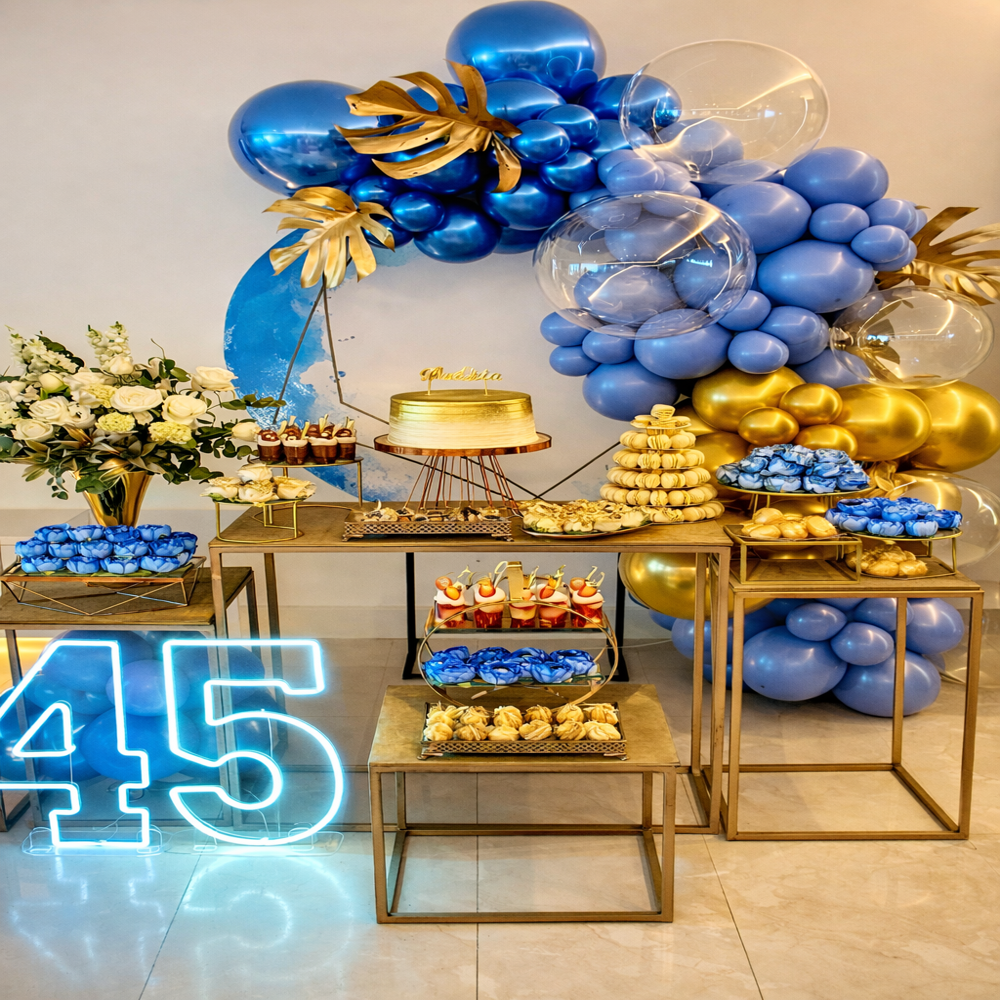 Luxury Blue & Gold Balloon Dessert Table Decoration