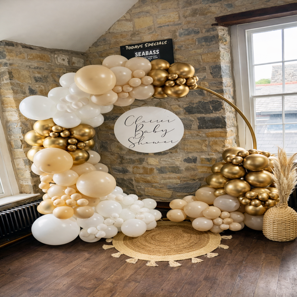 Elegant White & Gold Baby Shower Ring Backdrop Decoration