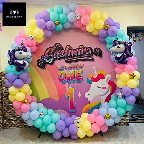Magical Unicorn Rainbow Balloon Ring Backdrop for 1st Birthday Celebrations