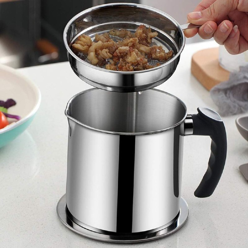 Stainless Steel Oil Strainer Pot With Lid