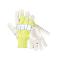 V-326.13 Fc-hv M Leather Palm Gloves - Split Cow Leather, Medium, Hi-vis Yellow/green | Reinforced Fingertips, Rubberized Safety Cuff, En388 Compliance