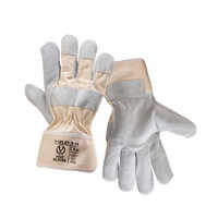 V-101.83 Leather Palm Gloves - Leather Palm, Cotton Lining, Large, Grey/blue-yellow | Reinforced Fingertips, Rubberized Safety Cuff, Wing Thumb Design