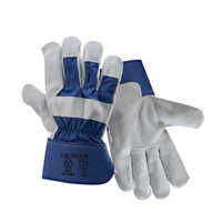 V-101.23a Leather Palm Gloves - Split Cowhide Leather, Large, Grey Palm With Striped Back | Reinforced Fingertips, Gunn Cut, Safety Cuff
