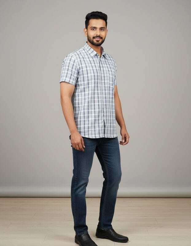 Mens Steel Grey Checks Slim Fit Shirts
