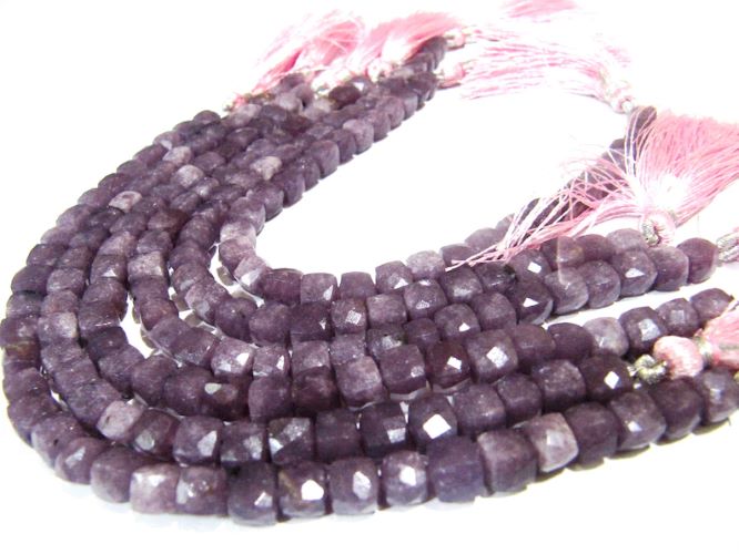 Natural Lepidolite 3D cube shape Briolette 6mm to 8mm beads sold per strand 8 inches long Box Shape Gemstone Untreated Beads