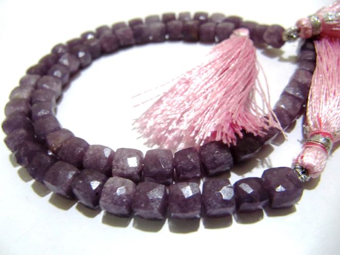 Natural Lepidolite 3D cube shape Briolette 6mm to 8mm beads sold per strand 8 inches long Box Shape Gemstone Untreated Beads