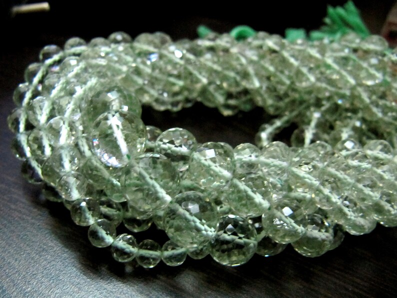 Natural Green Amethyst Round Faceted Ball Shape 5 to 10mm Size Beads , Strand 8 inches long , Natural Amethyst Gemstone Beads