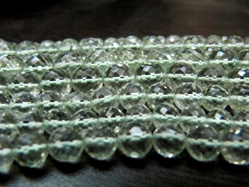 Natural Green Amethyst Round Faceted Ball Shape 5 to 10mm Size Beads , Strand 8 inches long , Natural Amethyst Gemstone Beads