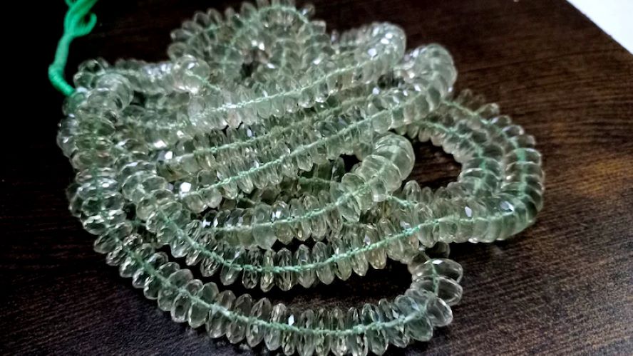 Natural Green Amethyst German Cut Rondelle Faceted 9 to 14mm Beads Sold Per Strand 8 inches long