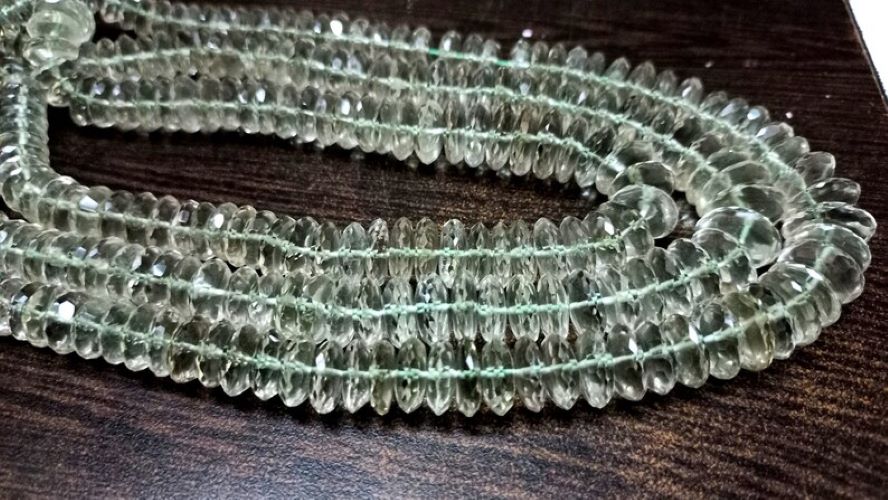 Natural Green Amethyst German Cut Rondelle Faceted 9 to 14mm Beads Sold Per Strand 8 inches long