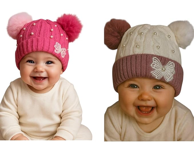 Unisex Kids Embroidered Woolen Beanie Hat