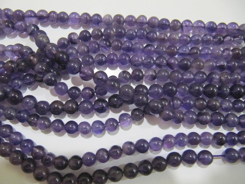 Natural Amethyst Round Plain Smooth 5-6mm Beads Strand 13 inches Long