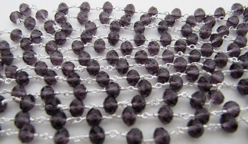 3 Ft-Purple Amethyst Hydro Quartz Rondelle Faceted Beaded 6mm Size Hydro Quartz Bead Rosary Chain