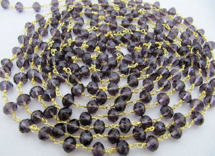 3 Ft-Purple Amethyst Hydro Quartz Rondelle Faceted Beaded 6mm Size Hydro Quartz Bead Rosary Chain Wholesale Prices Crystal chain