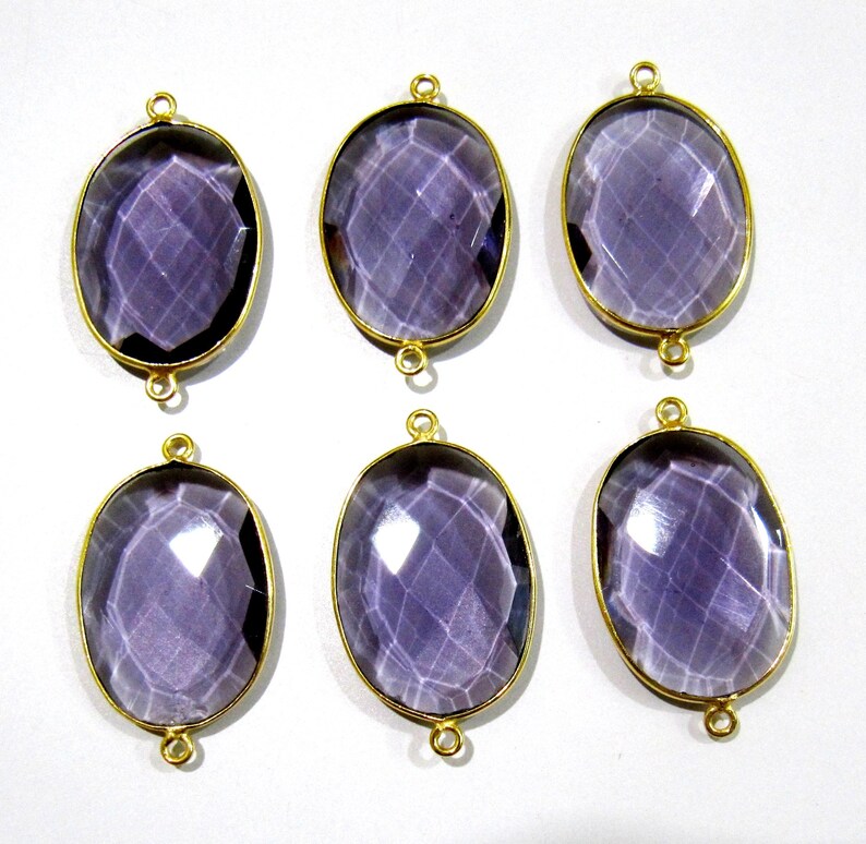 5 Pcs Set Amethyst Oval Shape 19x25mm Briolette Connectors Hydro Quartz Amethyst Double Loop Bezel Top Quality Wholesale prices