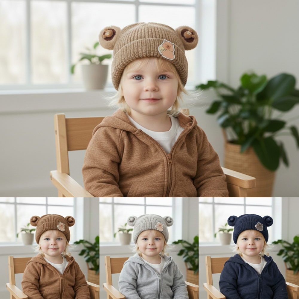 Warm Ear Protection Knitted Cute Pompom Baby Hat