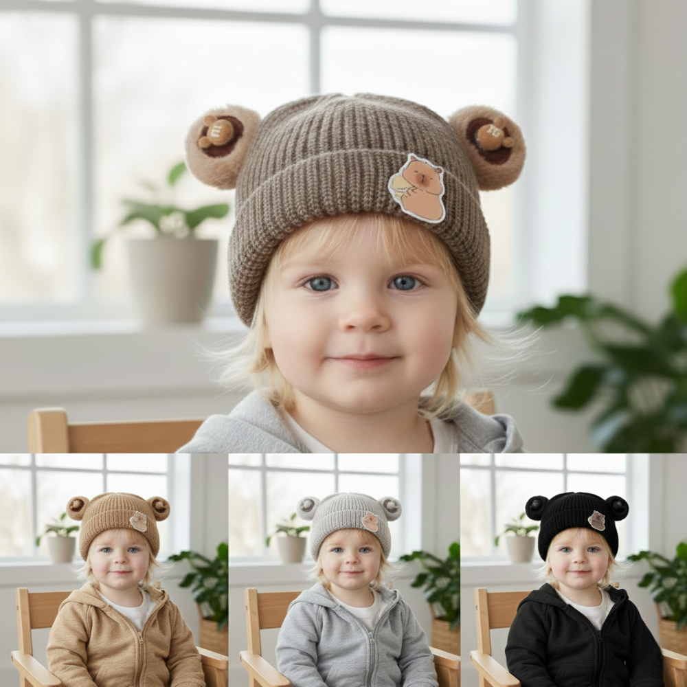 Warm Ear Protection Knitted Cute Pompom Baby Hat