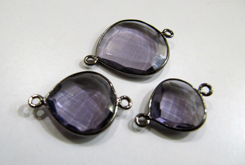 Amethyst Quartz Heart Shape Briolette Double Loop Bezel Connectors Charms Choose The Size and Plating color Wholesale price sold per piece