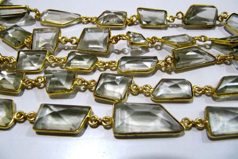 Natural Green Amethyst Free Shape Laser Cut 10-12 mm Connector Bezel Chain Gold Sold Per Foot High Quality Wholesale Prices Jewelry chain
