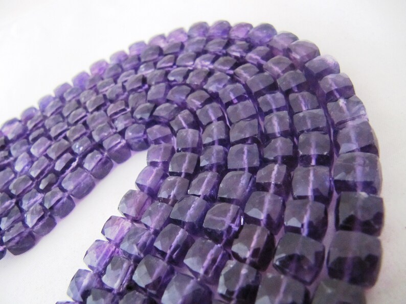 African Amethyst 3D Cube Beads 6 to 8mm Size Faceted Box Shape Beads sold per strand 8 inches long