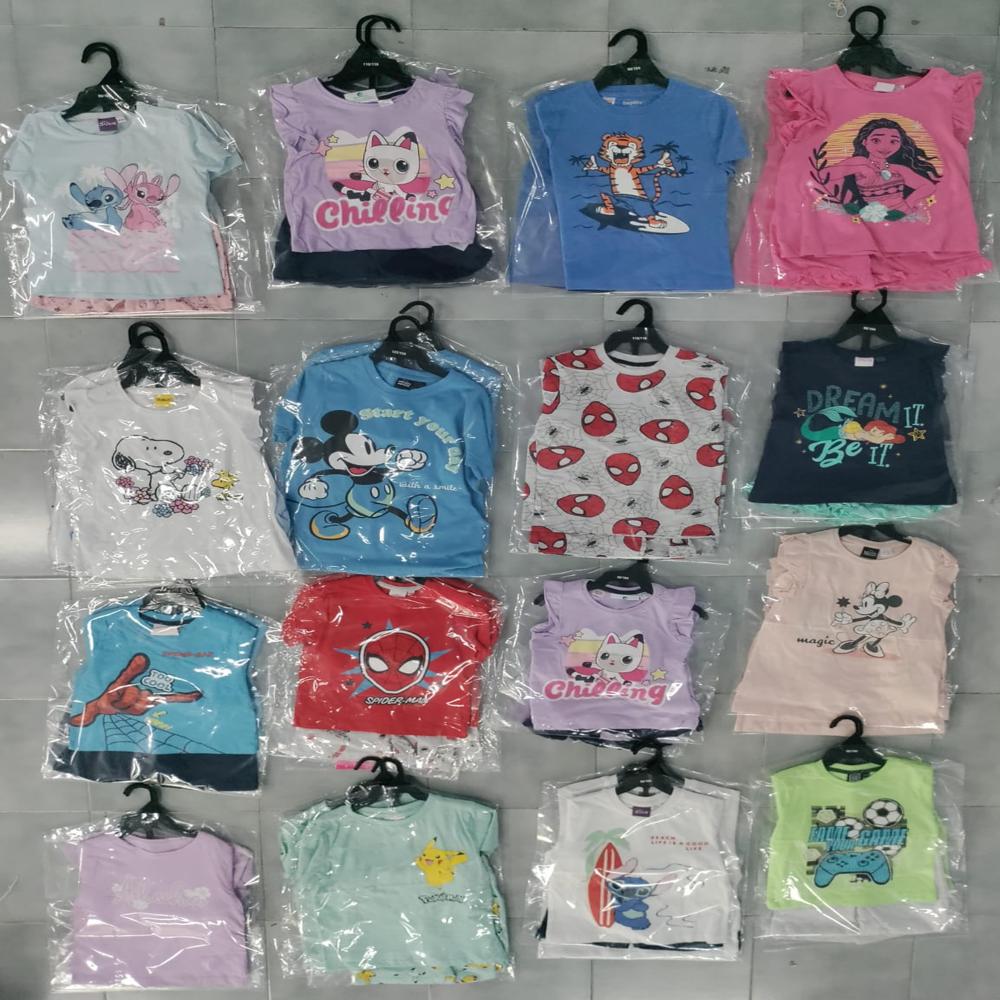 K22153 Character Print Boys and Girls Character Shorty Sets