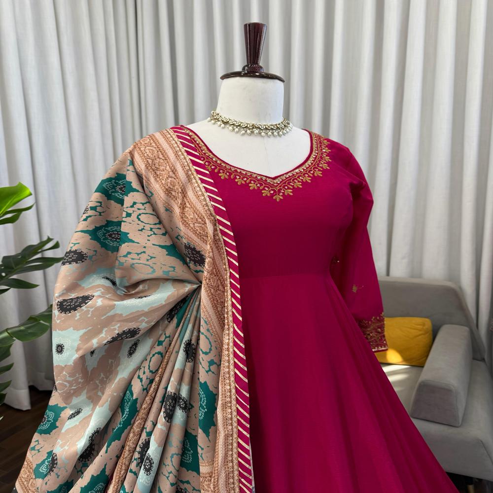 Attractive Wedding Wear Gown - Color: Red