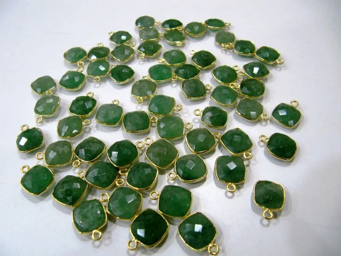 Natural Gemstone Cushion Square shape Centre loop Bezel Connectors Gold Plated 10mm Charms for jewellery making sold per piece