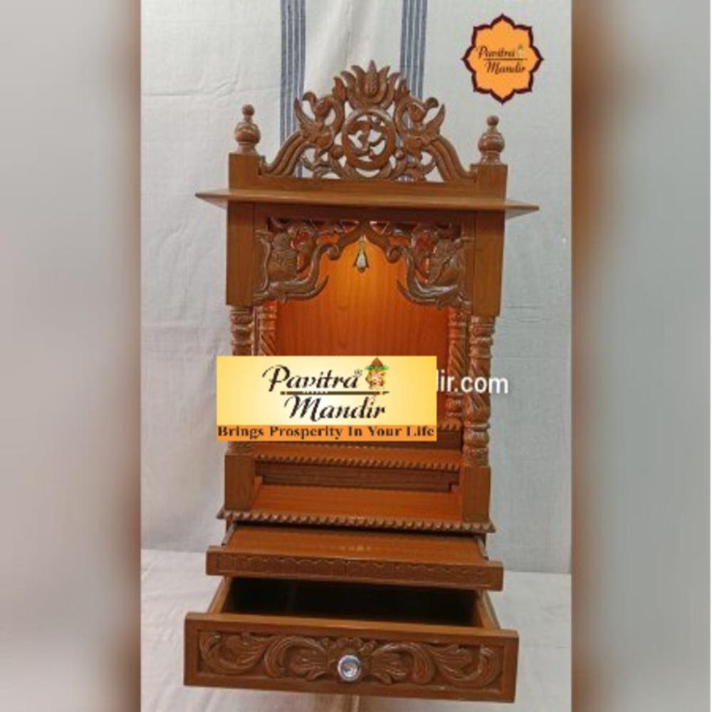 18 x 14 x 33 Burma Teakwood Carving Temple (Natural Polish) (Full Carving Design)