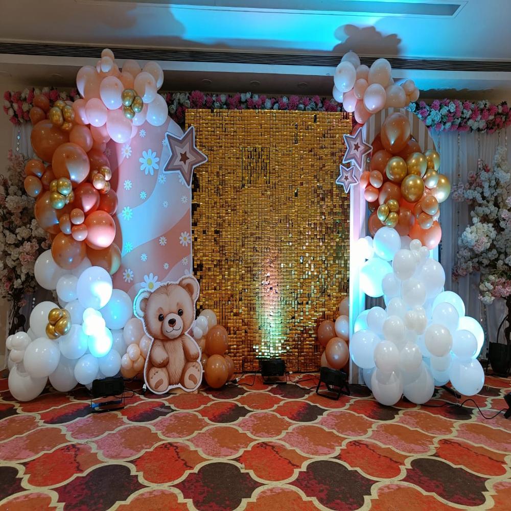 Golden Shimmer Teddy Bear Baby Shower Decoration