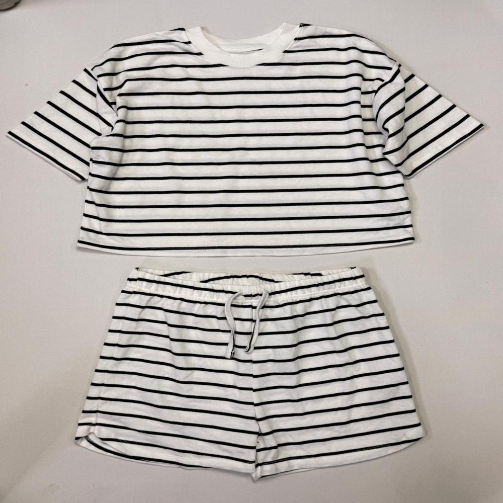 G22155 PRIMARK Girls Striped Shorty Co-ord Set
