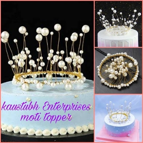 Moti Crown Gold and White Cake Topper