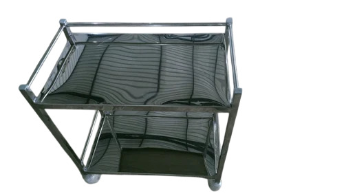 2 shelves SS Instrument trolley - Stainless Steel, 75x45x80 cm, Silver | Polished Finish, Twin Push Handles, Swivel Caster Wheels, Guard Rails