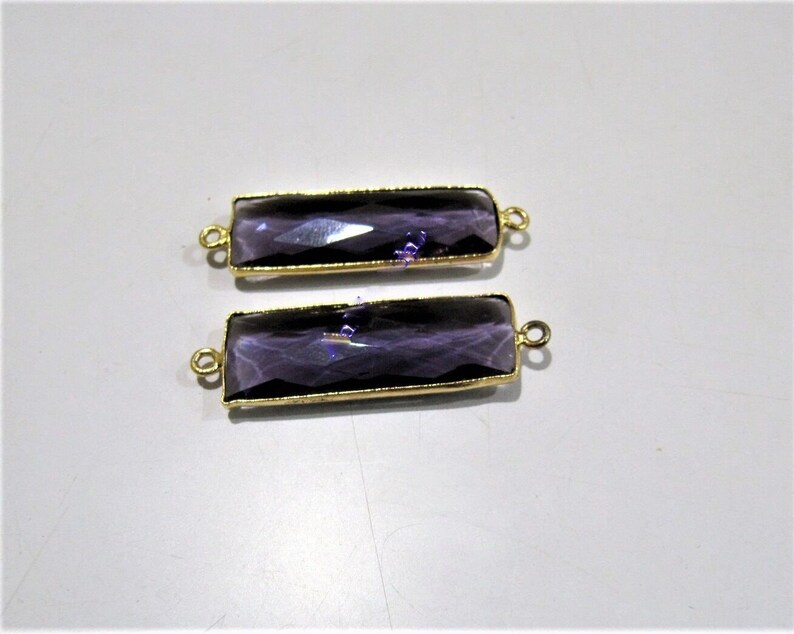 Amethyst Baguette Shape 10x30mm Briolette Connectors Hydro Quartz Amethyst Double Loop Bezel sold per foot