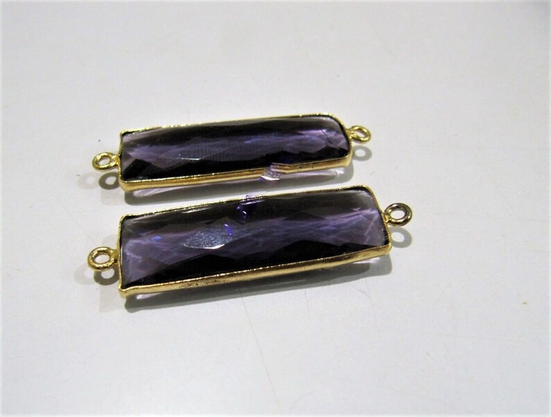Amethyst Baguette Shape 10x30mm Briolette Connectors Hydro Quartz Amethyst Double Loop Bezel sold per foot