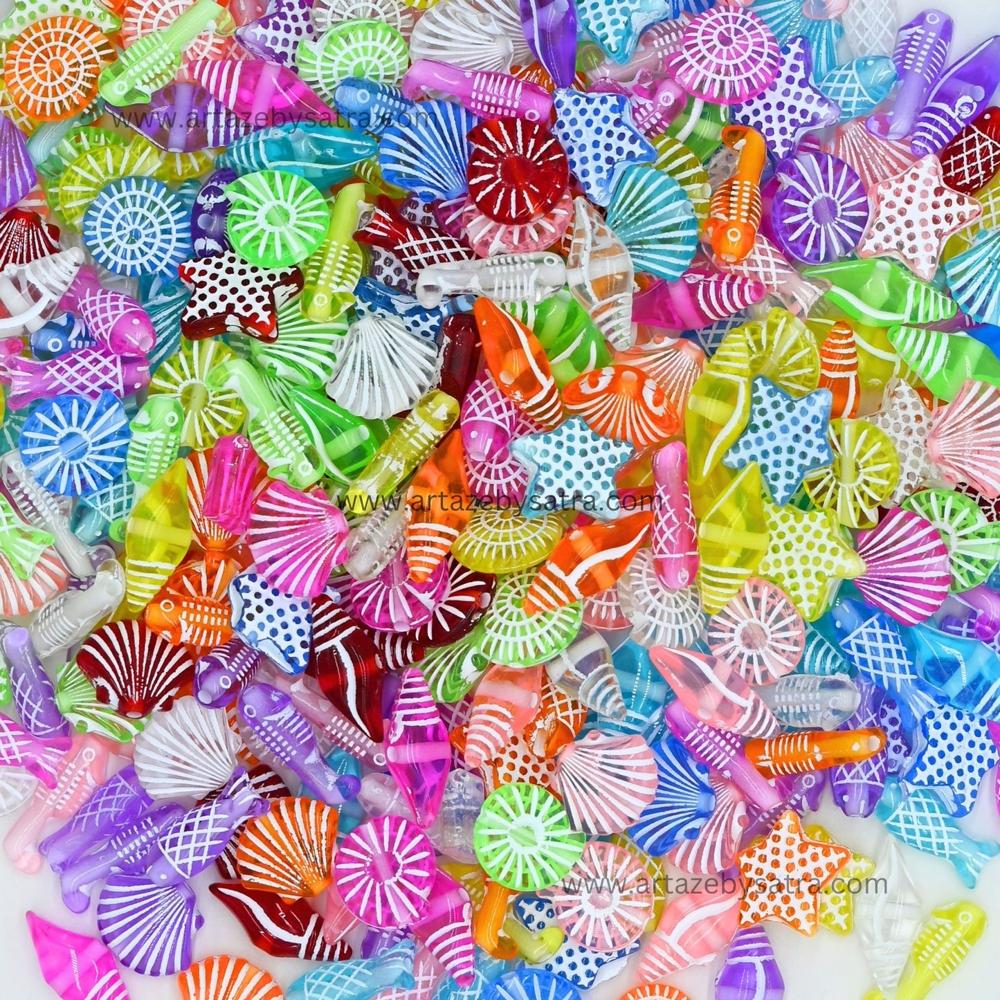 Mixed Sea Life Shaped Embossed Acrylic Beads | PB90