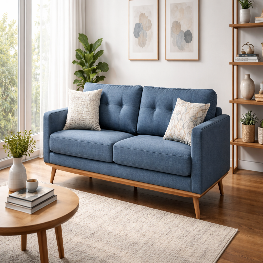 Blue Wooden Designer Sofa - Dimensions: 32*72 Inch (In)