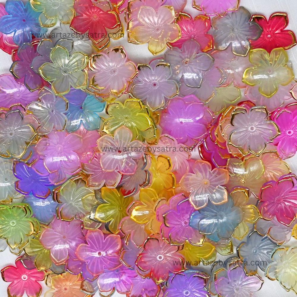 Assorted Acrylic Golden Colour Outlines Flower Beads | PB58