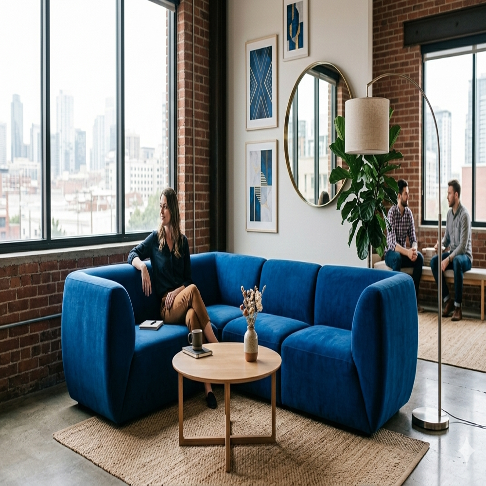 Blue Wooden Designer Sofa