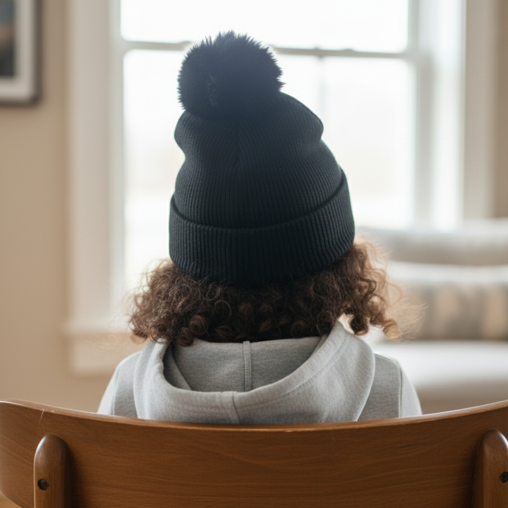 Kids Knitted Beanie Cap With Pom Pom