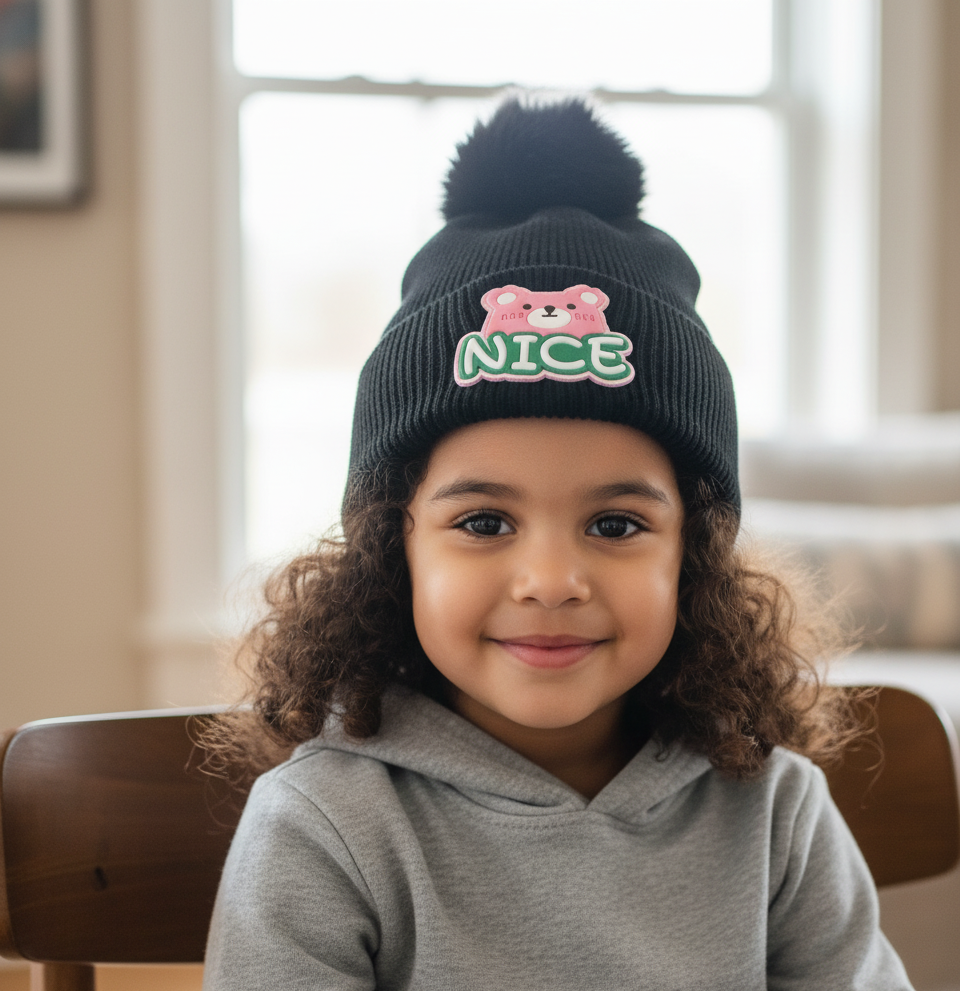 Kids Knitted Beanie Cap With Pom Pom