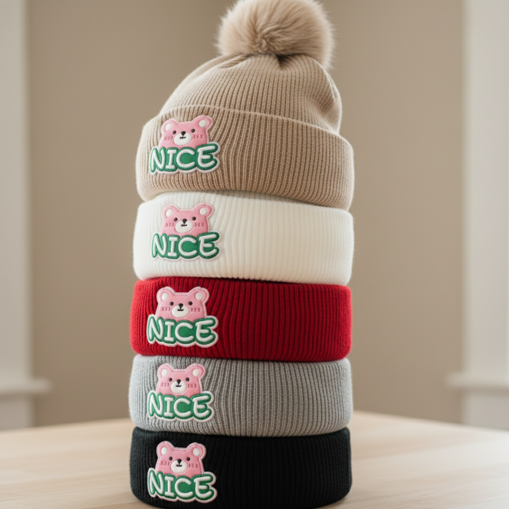 Kids Knitted Beanie Cap With Pom Pom