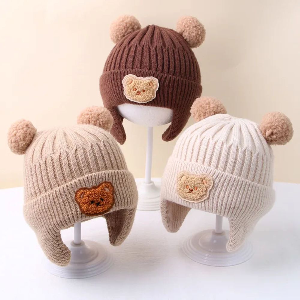 Cute Bear Embroidered Pullover Knit Beanie