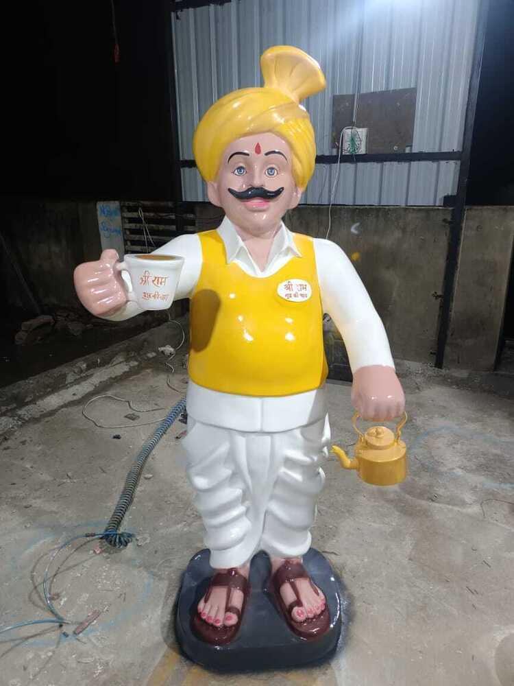 FRP Tea Man Statue With Cup
