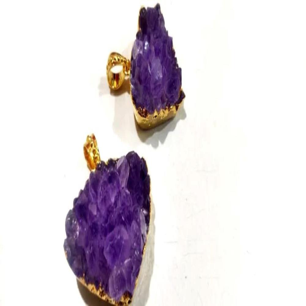 Natural Amethyst Raw Druzy Pendants 30 to 40mm , 24 Kt Gold Electroplated Pendant
