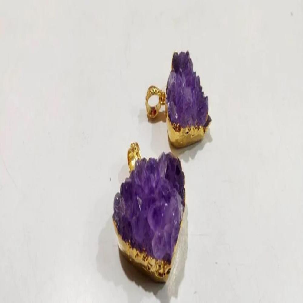 Natural Amethyst Raw Druzy Pendants 30 to 40mm , 24 Kt Gold Electroplated Pendant